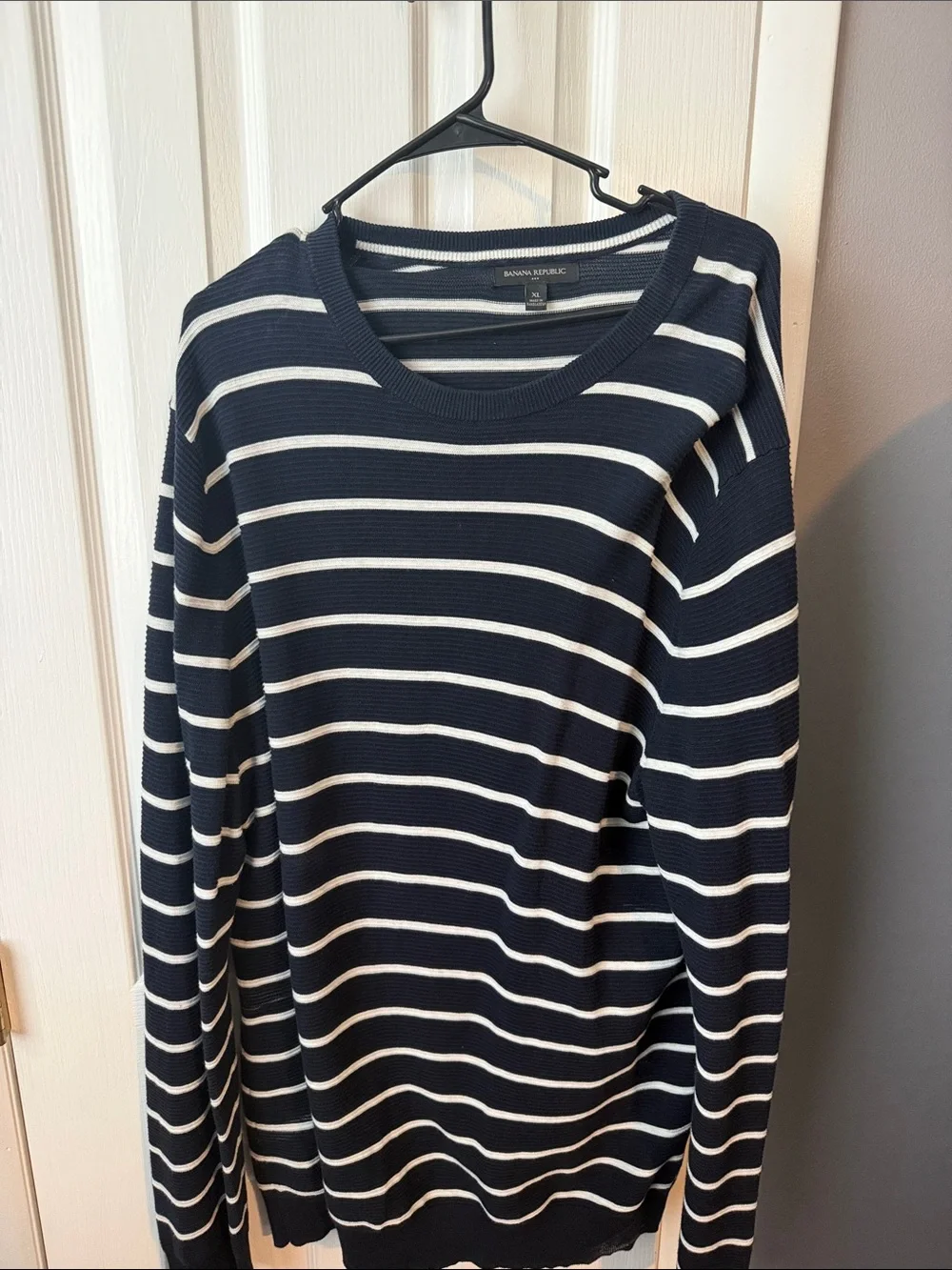 Banana Republic Navy & White Striped Crewneck Sweater